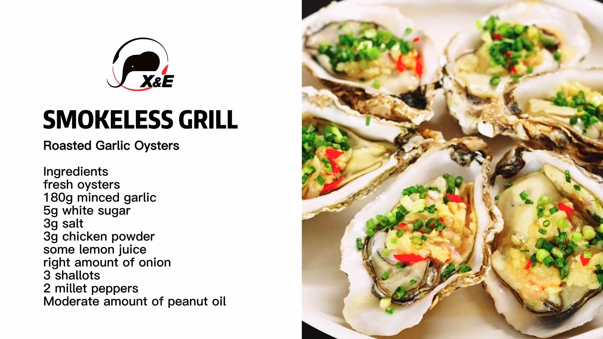 Enjoy the juiciness and flavor of grilled oysters with ease with the X&E Smokeless Grill Garlic Oyster Grill